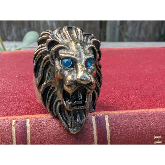 Vintage Lion Ring, Unisex Gold Lion Statement Ring, Leo Gift - Picture 1 of 10